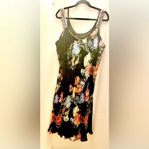 JOHNNY WAS, ELEGANT MIXED FLORAL PRINT, MAXI DRESS BLACK SILK LINING SIZE PXXL